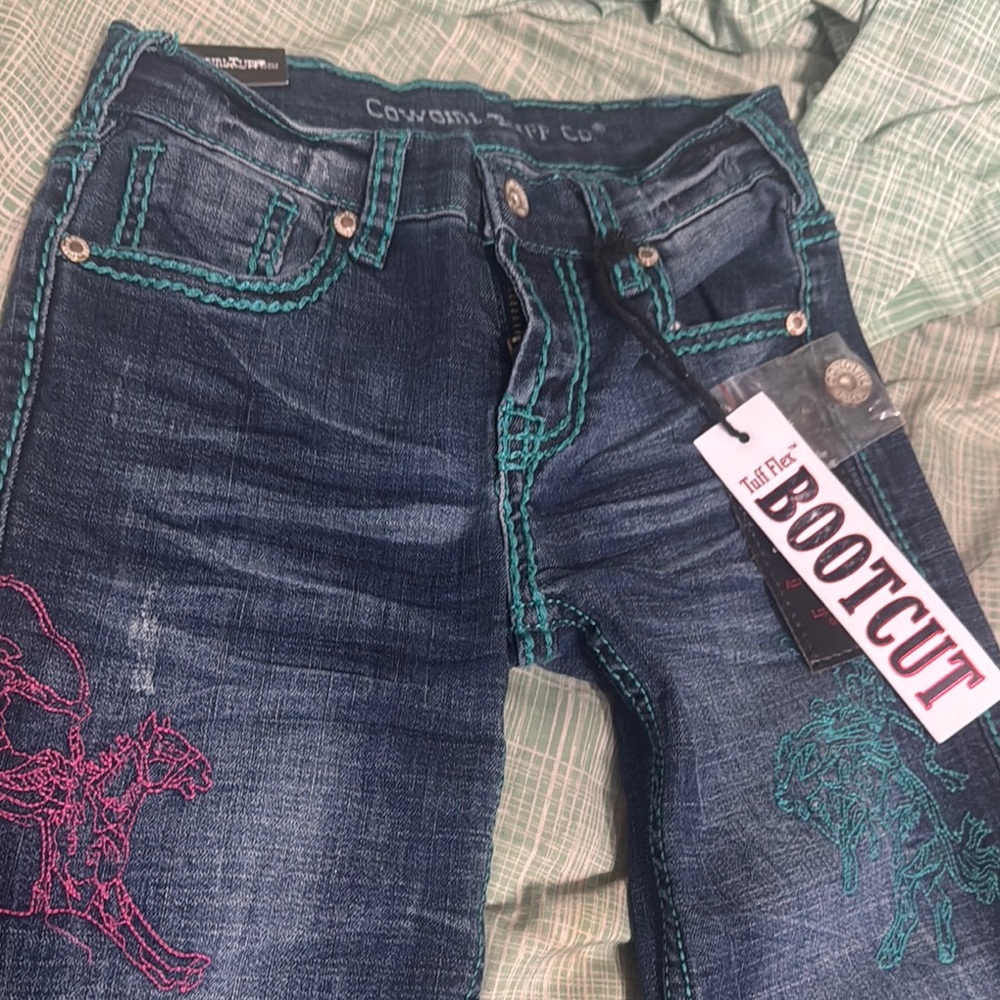 Cowgirl Tuff Blue Boot Cut Jeans with Embroidery